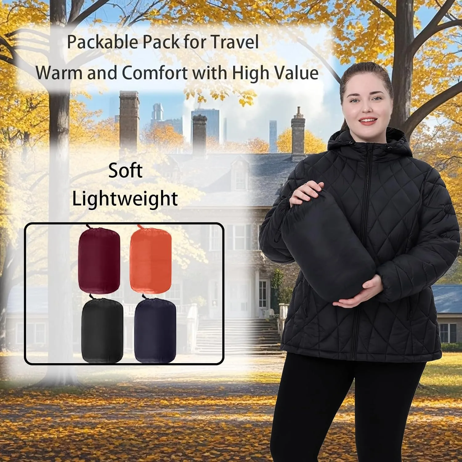 Plus Size Women's Packable Puffer Jacket 1X-5X Water-Resistant Lightweight Winter Coat(Exclusively for Plus Size)