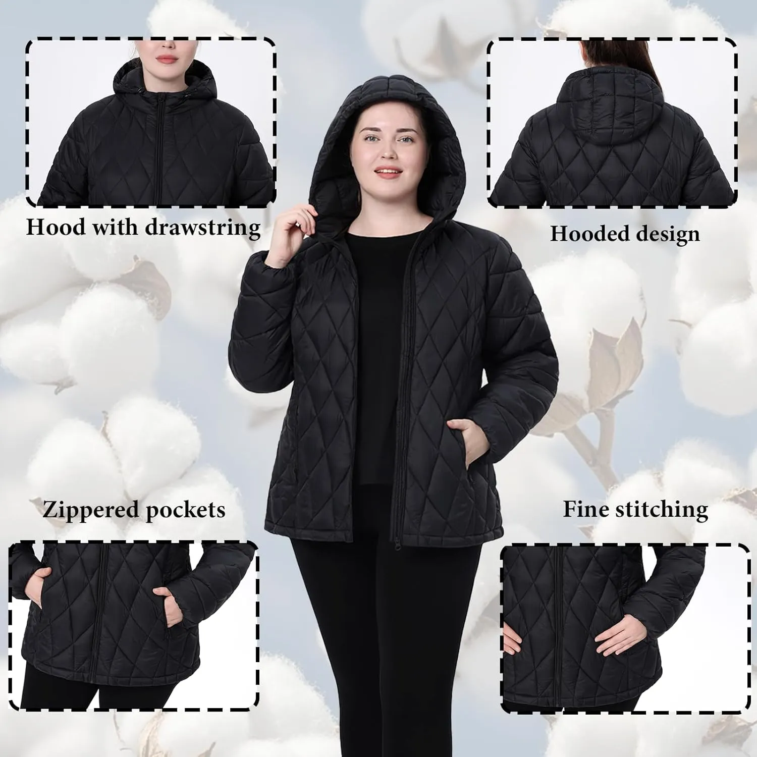 Plus Size Women's Packable Puffer Jacket 1X-5X Water-Resistant Lightweight Winter Coat(Exclusively for Plus Size)