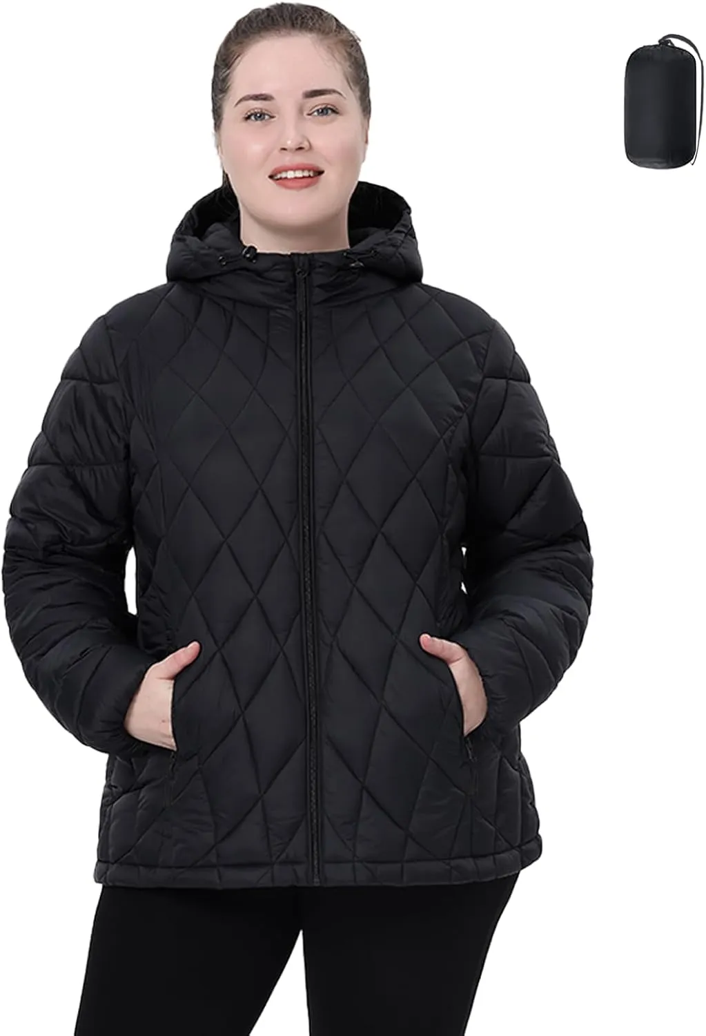 Plus Size Women's Packable Puffer Jacket 1X-5X Water-Resistant Lightweight Winter Coat(Exclusively for Plus Size)
