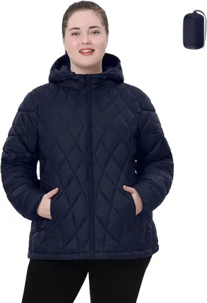 Plus Size Women's Packable Puffer Jacket 1X-5X Water-Resistant Lightweight Winter Coat(Exclusively for Plus Size)