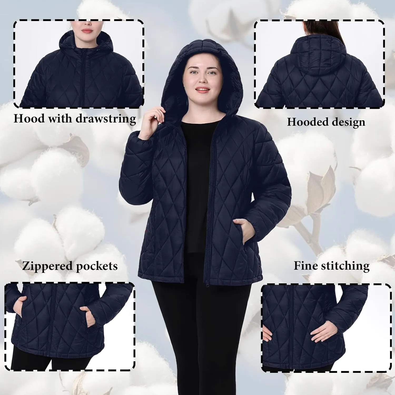 Plus Size Women's Packable Puffer Jacket 1X-5X Water-Resistant Lightweight Winter Coat(Exclusively for Plus Size)