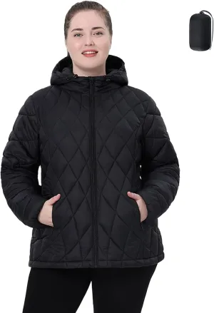 Plus Size Women's Packable Puffer Jacket 1X-5X Water-Resistant Lightweight Winter Coat(Exclusively for Plus Size)