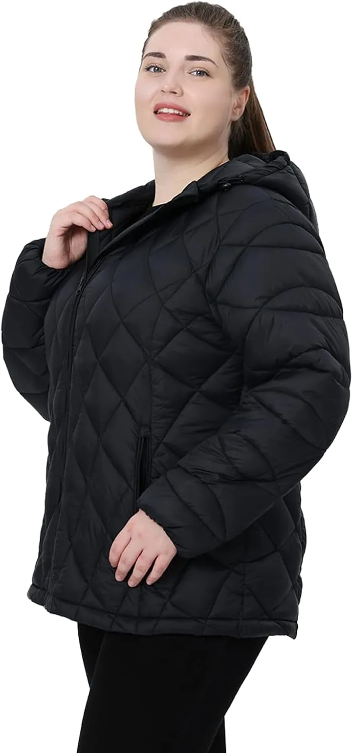 Plus Size Women's Packable Puffer Jacket 1X-5X Water-Resistant Lightweight Winter Coat(Exclusively for Plus Size)