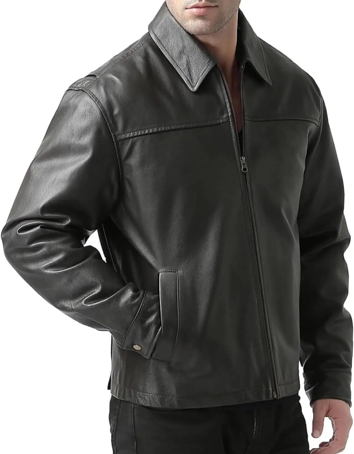 Polo Collar Premium Leather Jacket Men - Classic Style Everyday Wear Real Lambskin Mens Leather Jackets