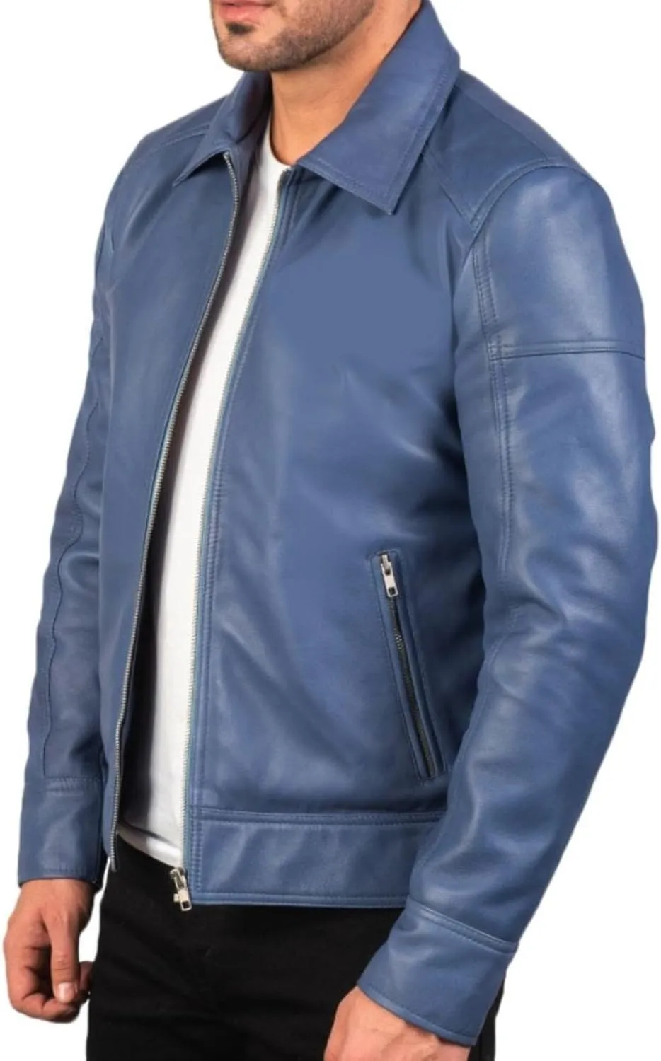 Polo Collar Premium Leather Jacket Men - Classic Style Everyday Wear Real Lambskin Mens Leather Jackets