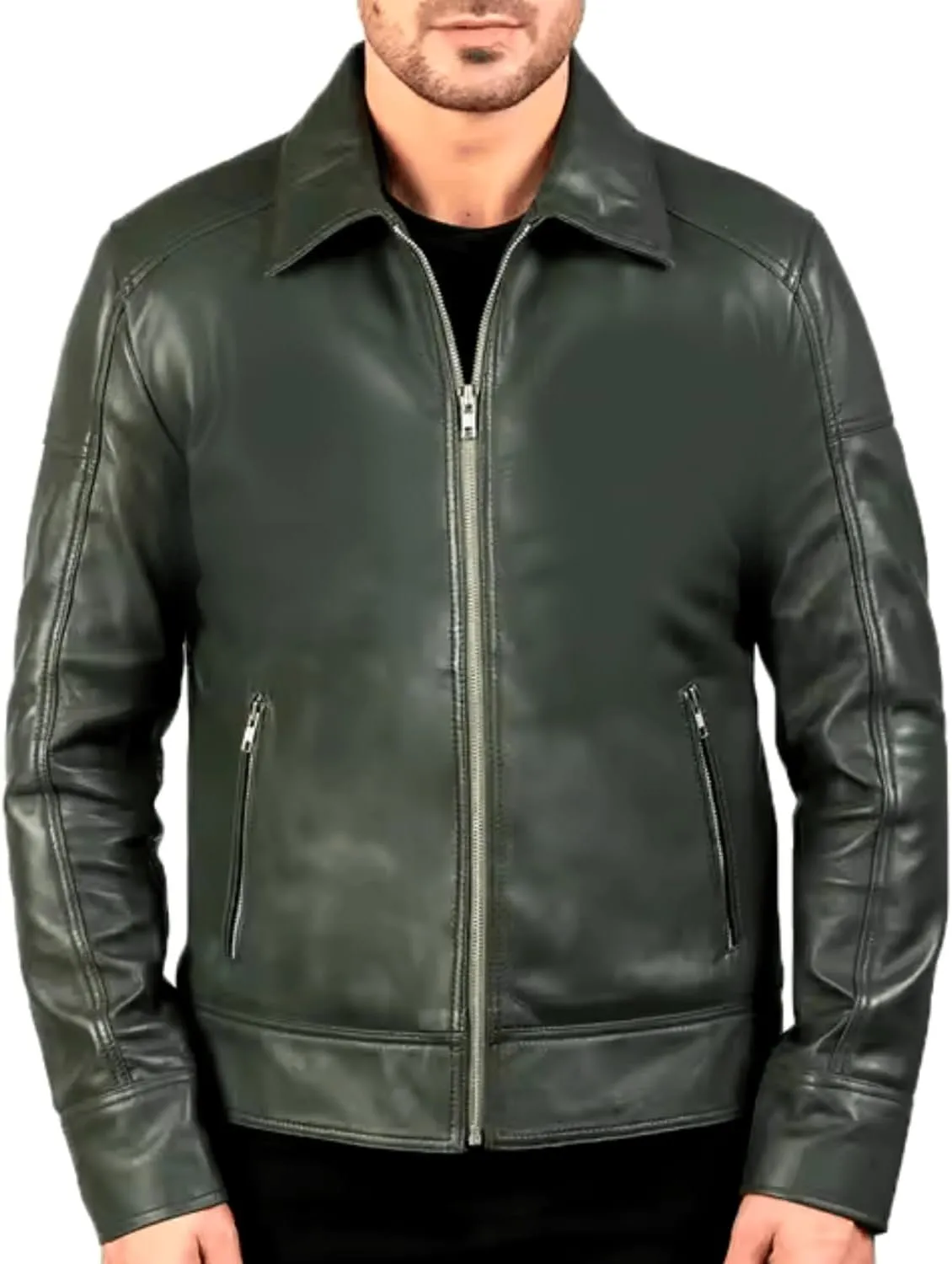 Polo Collar Premium Leather Jacket Men - Classic Style Everyday Wear Real Lambskin Mens Leather Jackets