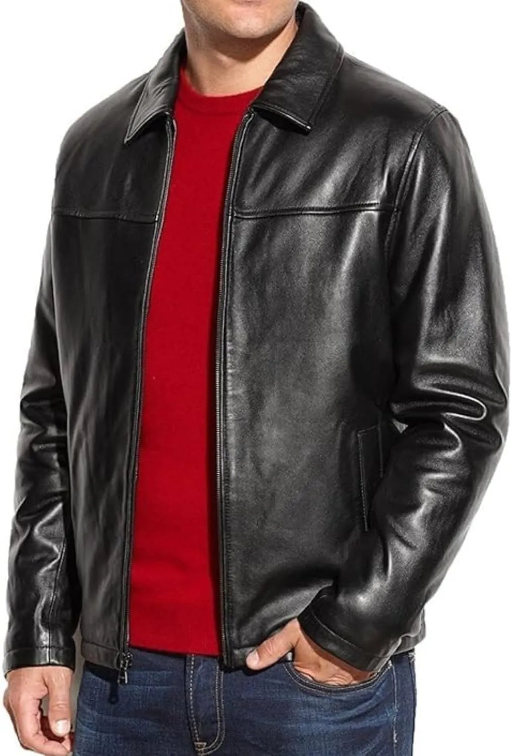 Polo Collar Premium Leather Jacket Men - Classic Style Everyday Wear Real Lambskin Mens Leather Jackets