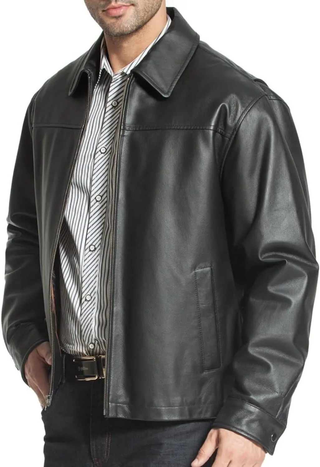 Polo Collar Premium Leather Jacket Men - Classic Style Everyday Wear Real Lambskin Mens Leather Jackets