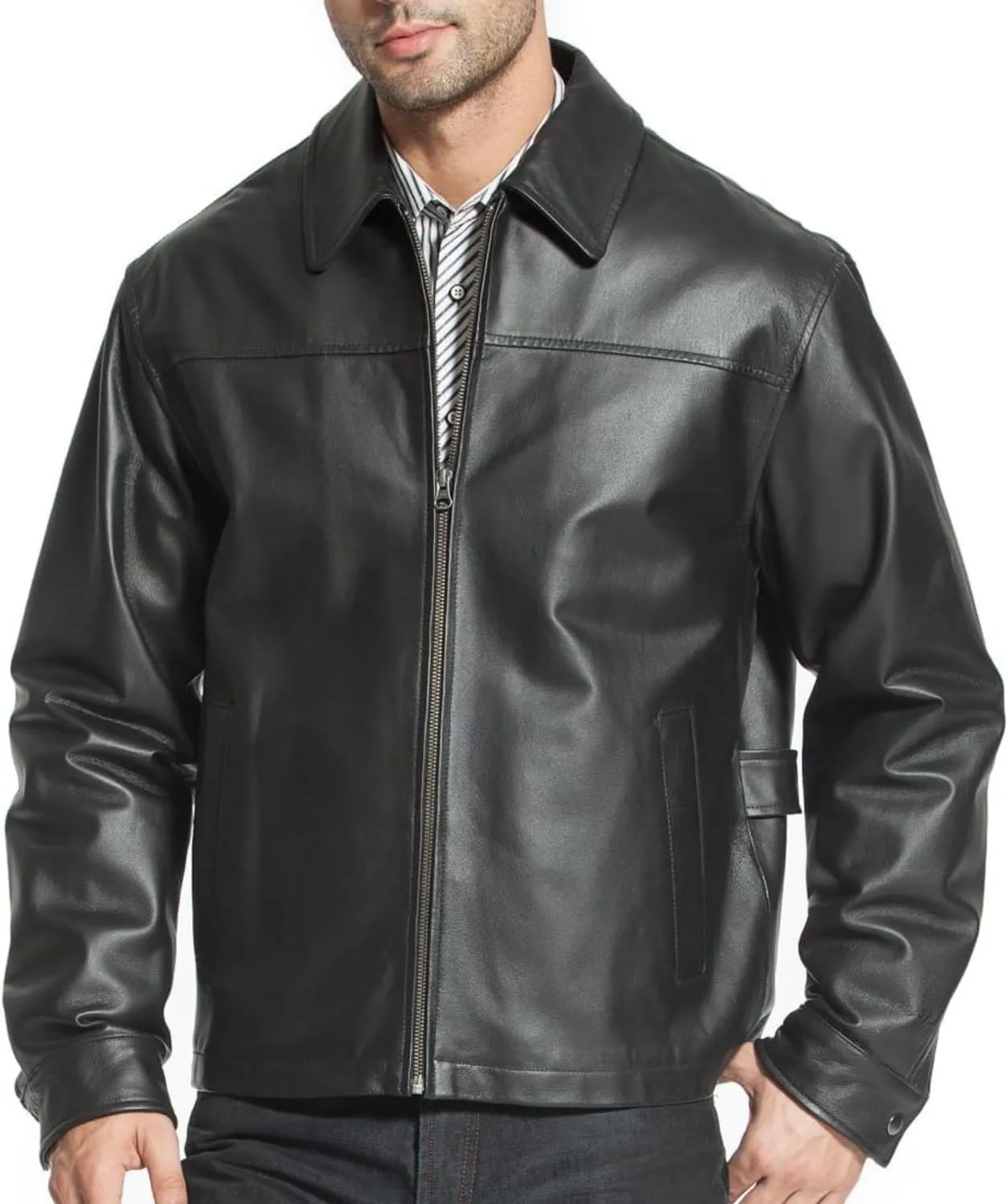 Polo Collar Premium Leather Jacket Men - Classic Style Everyday Wear Real Lambskin Mens Leather Jackets