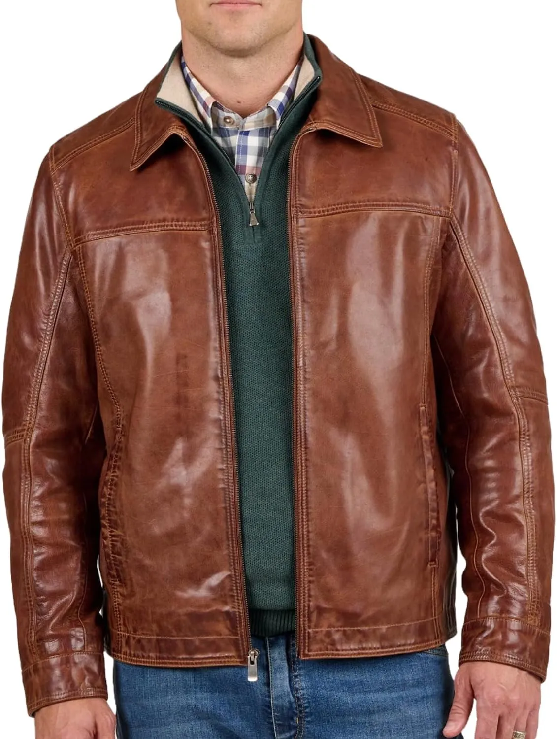 Polo Collar Premium Leather Jacket Men - Classic Style Everyday Wear Real Lambskin Mens Leather Jackets