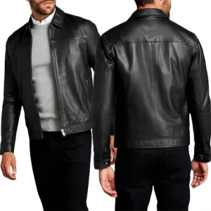 Polo Collar Premium Leather Jacket Men - Classic Style Everyday Wear Real Lambskin Mens Leather Jackets