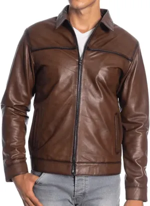 Polo Collar Premium Leather Jacket Men - Classic Style Everyday Wear Real Lambskin Mens Leather Jackets