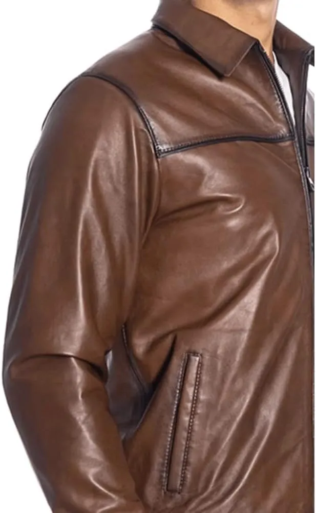 Polo Collar Premium Leather Jacket Men - Classic Style Everyday Wear Real Lambskin Mens Leather Jackets