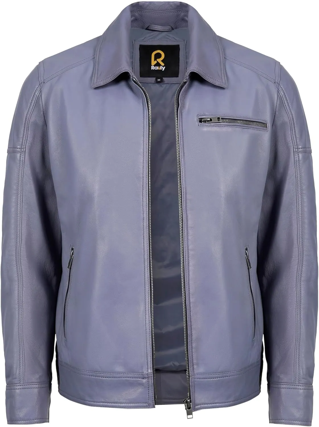 Polo Collar Premium Leather Jacket Men - Old School Classic Style Everyday Wear Real Lambskin Mens Leather Jacket