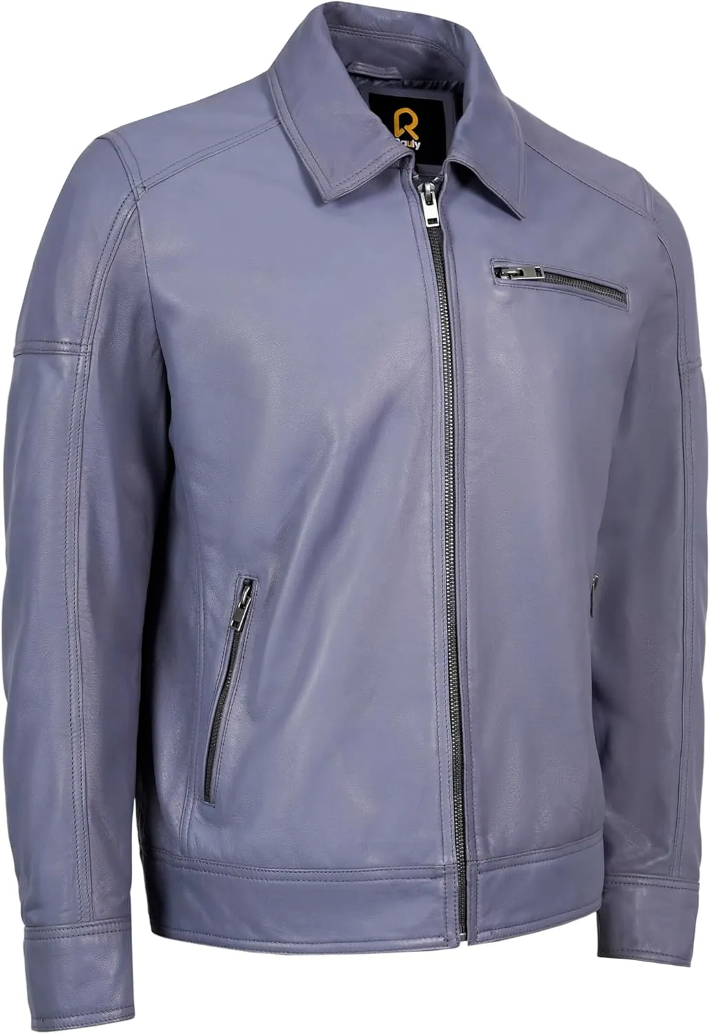 Polo Collar Premium Leather Jacket Men - Old School Classic Style Everyday Wear Real Lambskin Mens Leather Jacket