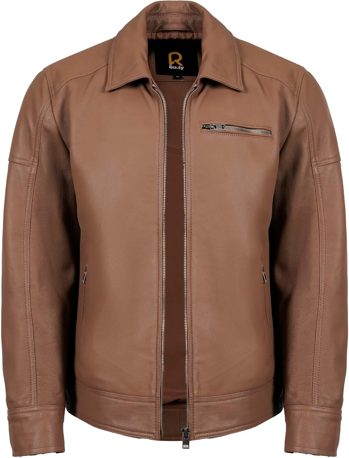 Polo Collar Premium Leather Jacket Men - Old School Classic Style Everyday Wear Real Lambskin Mens Leather Jacket