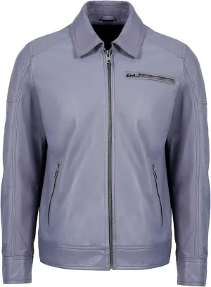 Polo Collar Premium Leather Jacket Men - Old School Classic Style Everyday Wear Real Lambskin Mens Leather Jacket