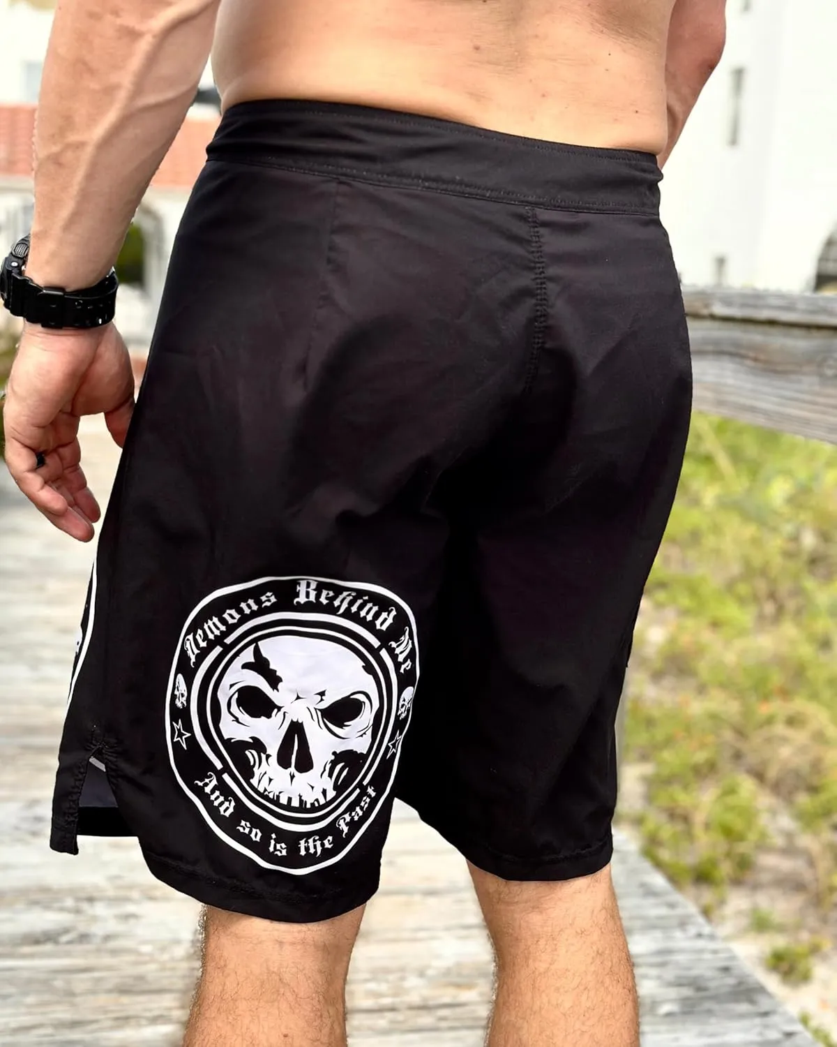 Premium Black Stretch Board Shorts - White Circle Logo
