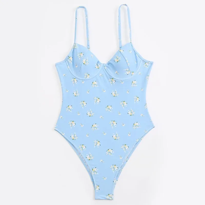 Pretty Floral Print High-Cut Monokini One-Piece Summer Bathing Suits