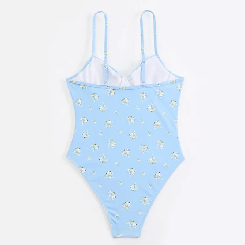 Pretty Floral Print High-Cut Monokini One-Piece Summer Bathing Suits