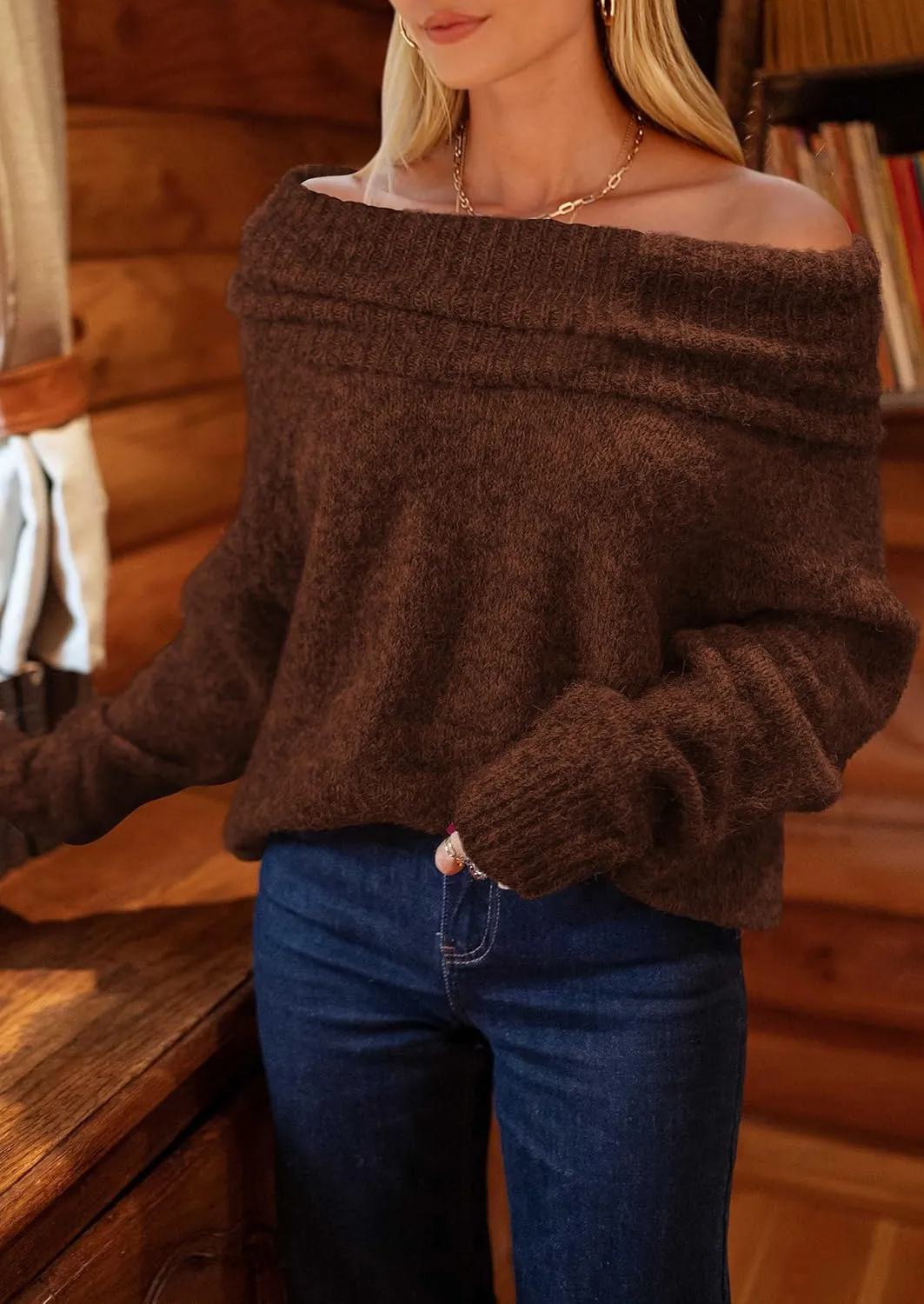 PRETTYGARDEN Women's Sweaters Spring Off The Shoulder Long Sleeve Top 2025 Outfits Loose Knitted Winter Pullover