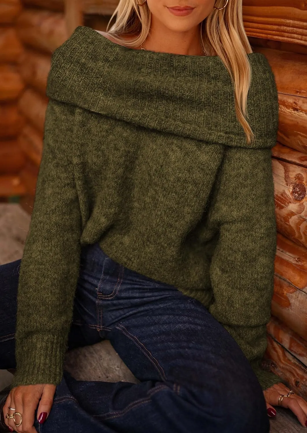 PRETTYGARDEN Women's Sweaters Spring Off The Shoulder Long Sleeve Top 2025 Outfits Loose Knitted Winter Pullover