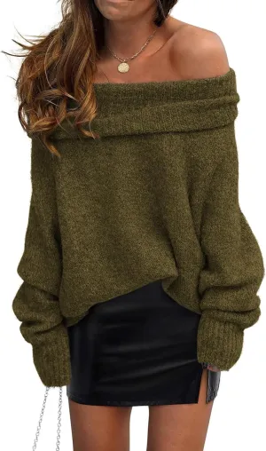 PRETTYGARDEN Women's Sweaters Spring Off The Shoulder Long Sleeve Top 2025 Outfits Loose Knitted Winter Pullover