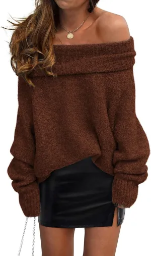 PRETTYGARDEN Women's Sweaters Spring Off The Shoulder Long Sleeve Top 2025 Outfits Loose Knitted Winter Pullover