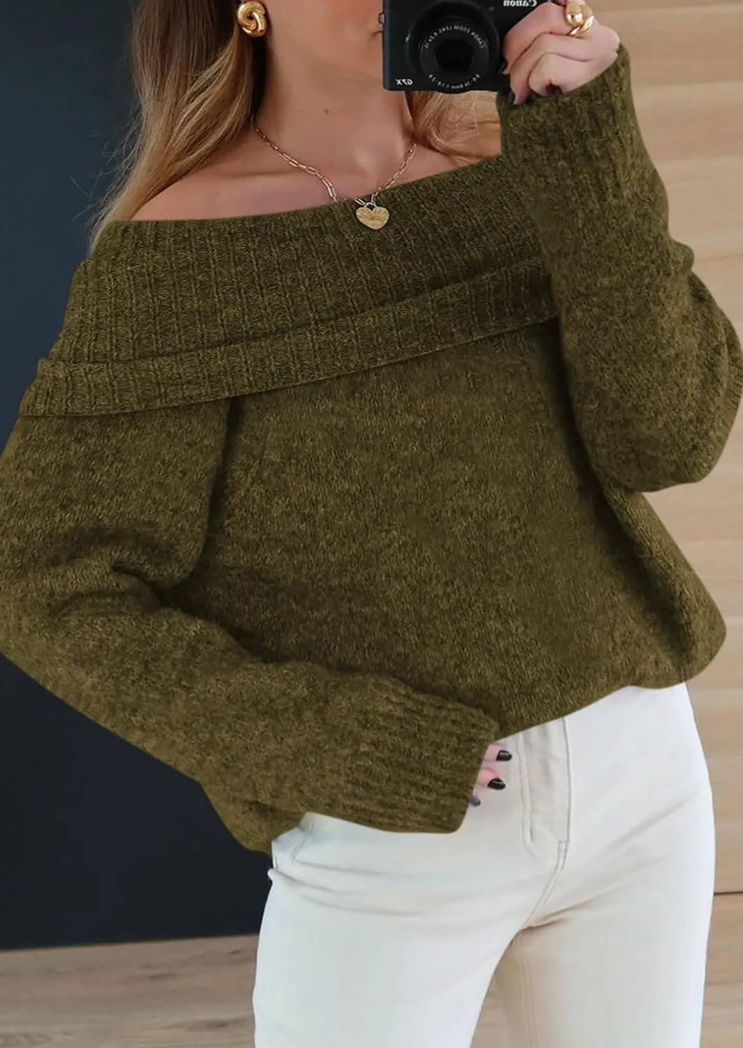 PRETTYGARDEN Women's Sweaters Spring Off The Shoulder Long Sleeve Top 2025 Outfits Loose Knitted Winter Pullover