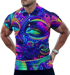 Psychedelic Woman Slim Fit Men's Short Sleeve Polo Shirts Quick-Dry Breathable Golf T-Shirt Tops