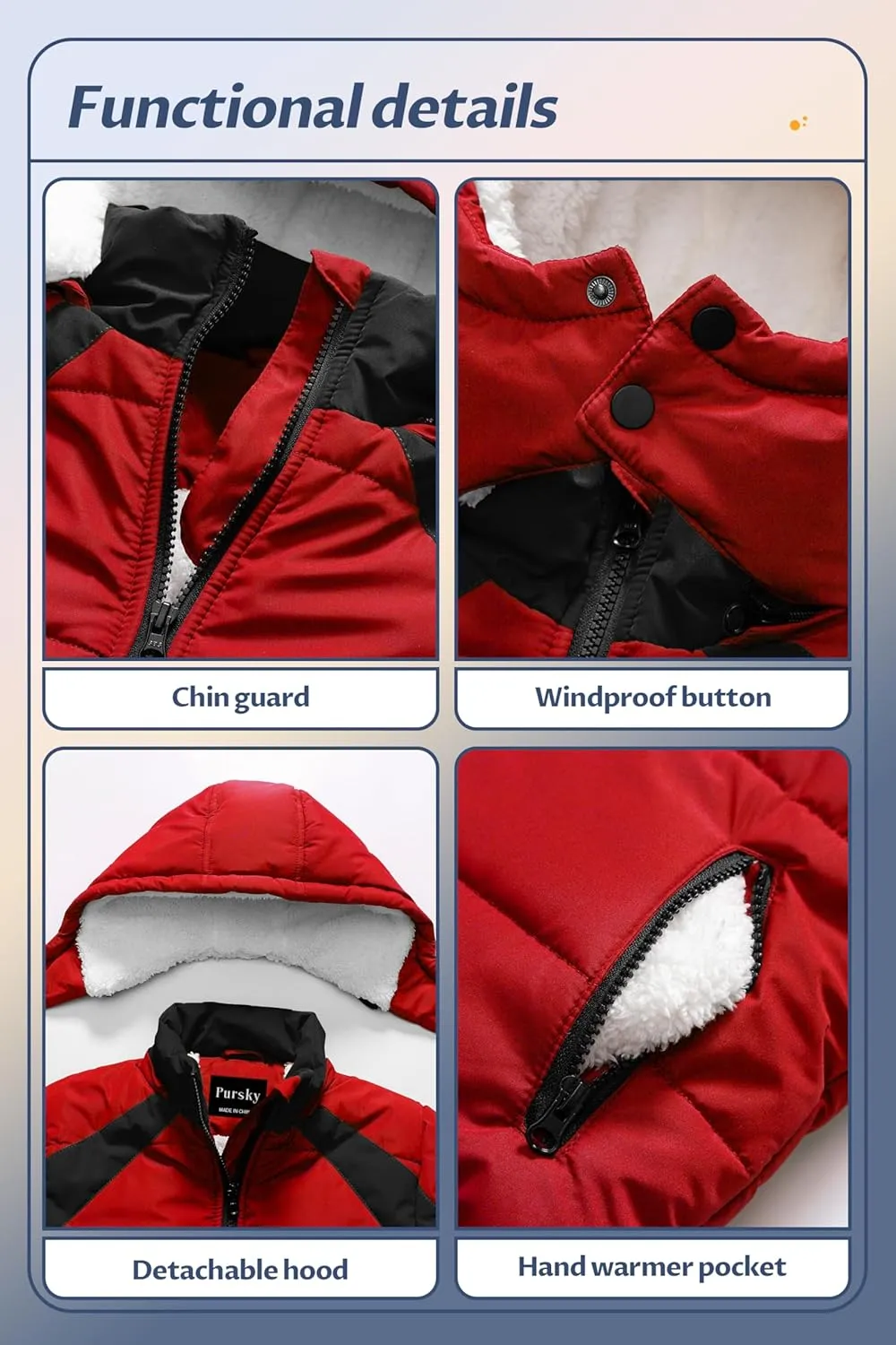 Pursky Boy's Warm Winter Coat Water Resistant Sherpa Outerwear Puffer Jackets With Removable Furry Hood