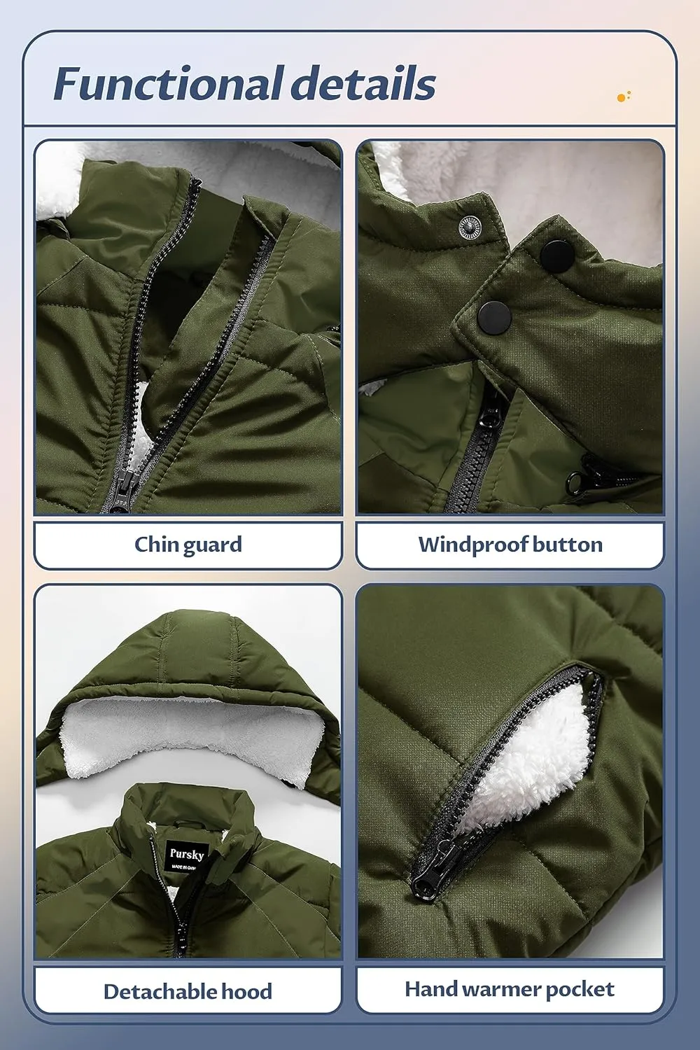 Pursky Boy's Warm Winter Coat Water Resistant Sherpa Outerwear Puffer Jackets With Removable Furry Hood