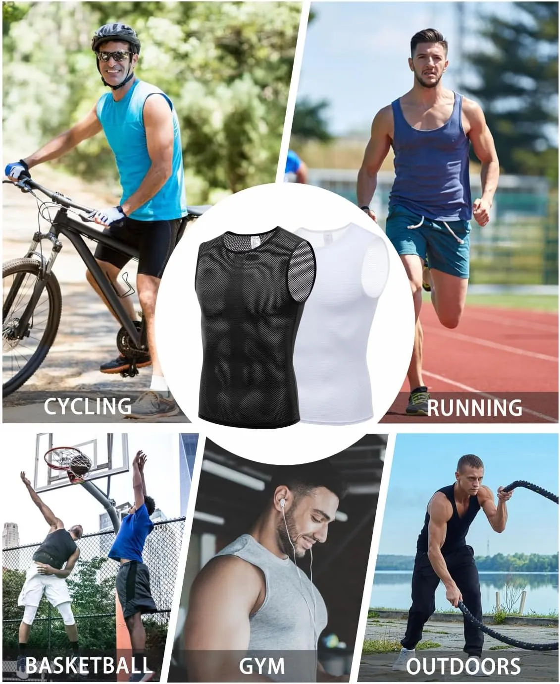 qualidyne Men's Cycling Base Layer Quick Dry Bike Undershirt Sleeveless Biking Jersey Bicycle Tops Sports Vest Breathable