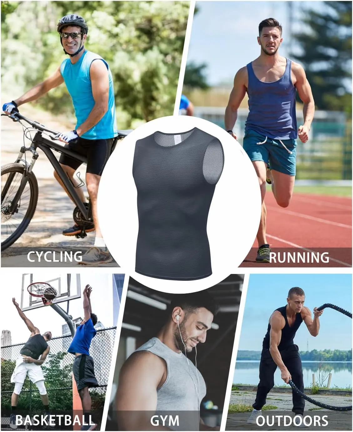 qualidyne Men's Cycling Base Layer Quick Dry Bike Undershirt Sleeveless Biking Jersey Bicycle Tops Sports Vest Breathable