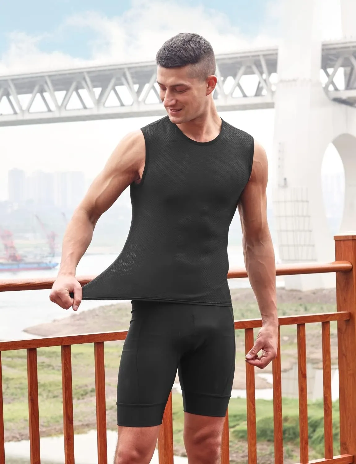 qualidyne Men's Cycling Base Layer Quick Dry Bike Undershirt Sleeveless Biking Jersey Bicycle Tops Sports Vest Breathable