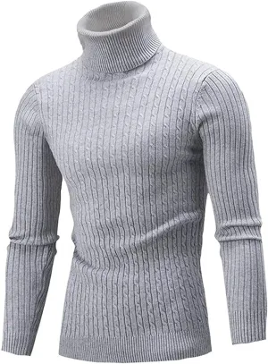 QZH.DUAO Men's Casual Slim Fit Turtleneck Pullover Sweaters Tops with Twist Patterned