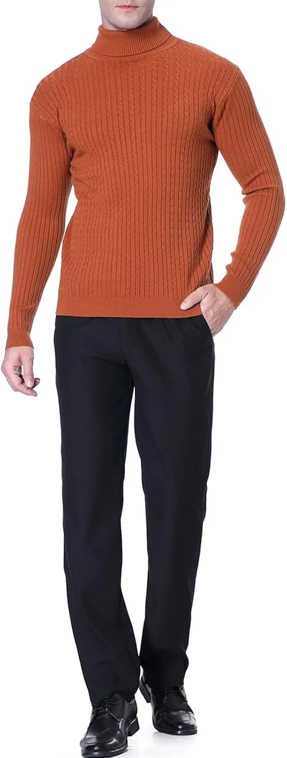 QZH.DUAO Men's Casual Slim Fit Turtleneck Pullover Sweaters Tops with Twist Patterned