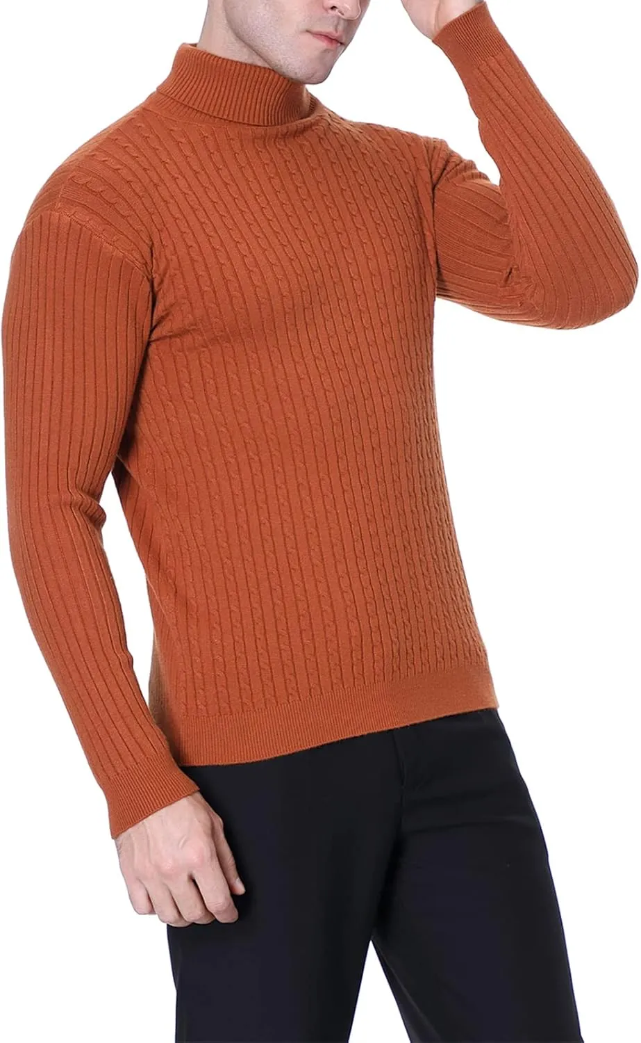 QZH.DUAO Men's Casual Slim Fit Turtleneck Pullover Sweaters Tops with Twist Patterned