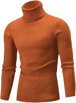 QZH.DUAO Men's Casual Slim Fit Turtleneck Pullover Sweaters Tops with Twist Patterned