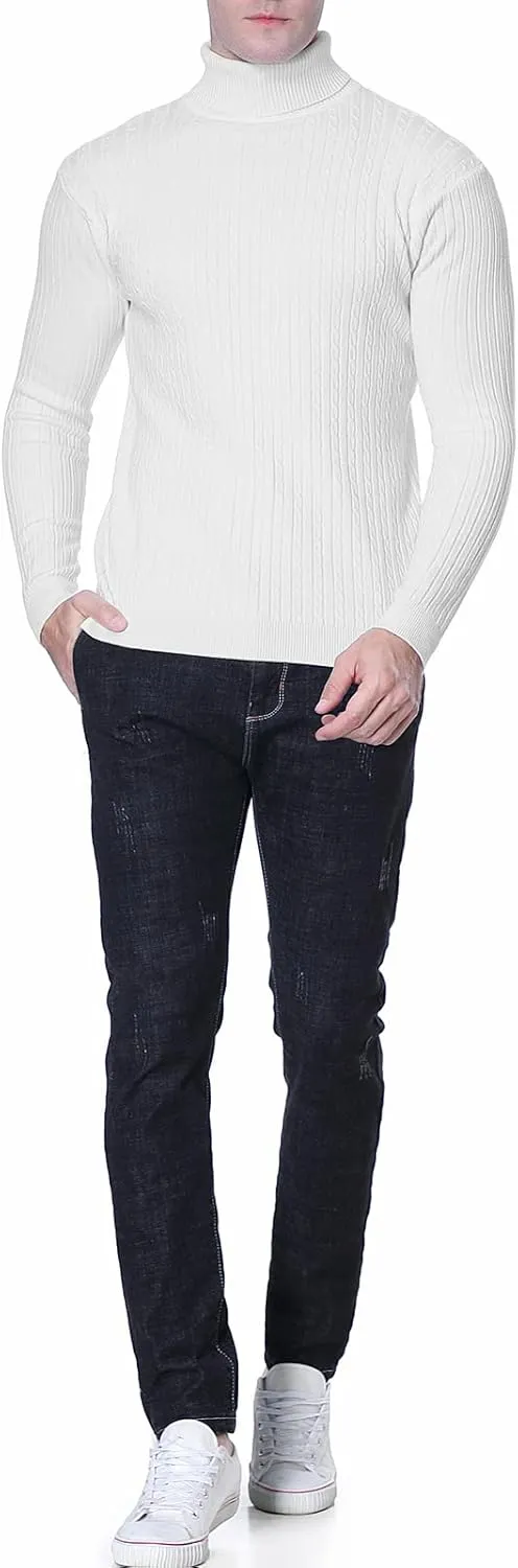 QZH.DUAO Men's Casual Slim Fit Turtleneck Pullover Sweaters Tops with Twist Patterned