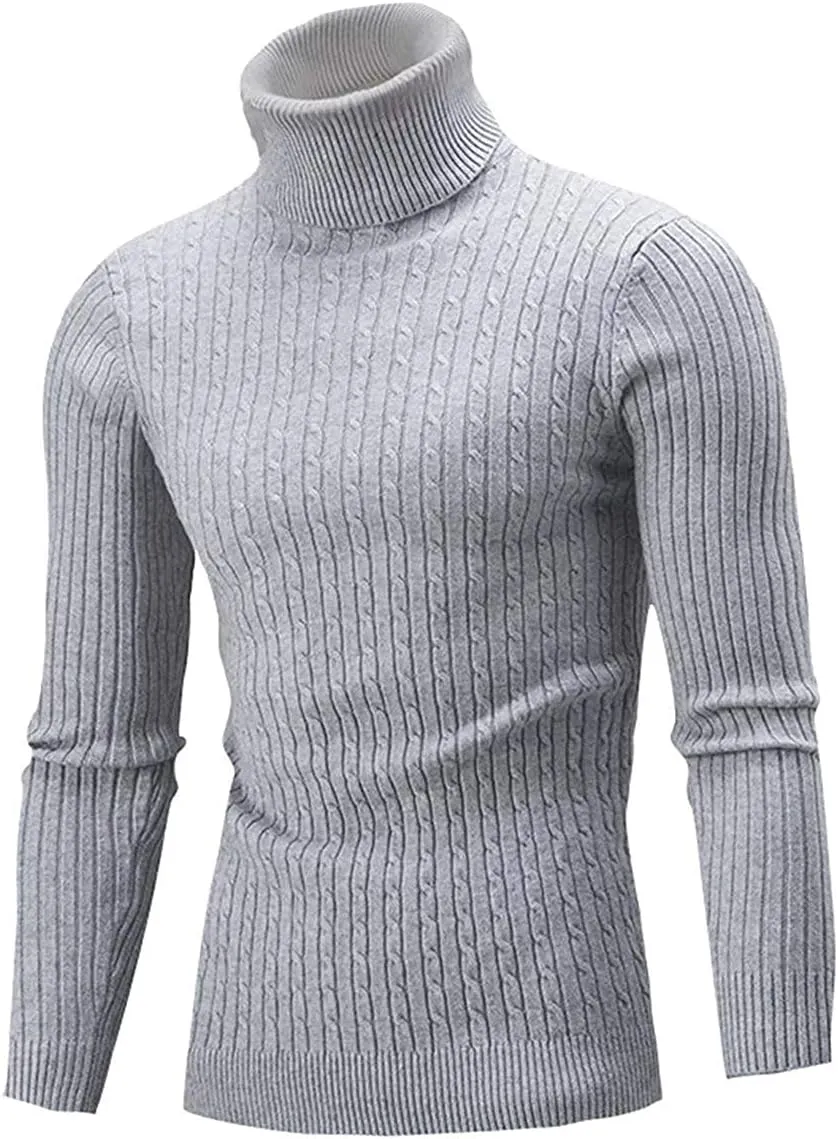 QZH.DUAO Men's Casual Slim Fit Turtleneck Pullover Sweaters Tops with Twist Patterned