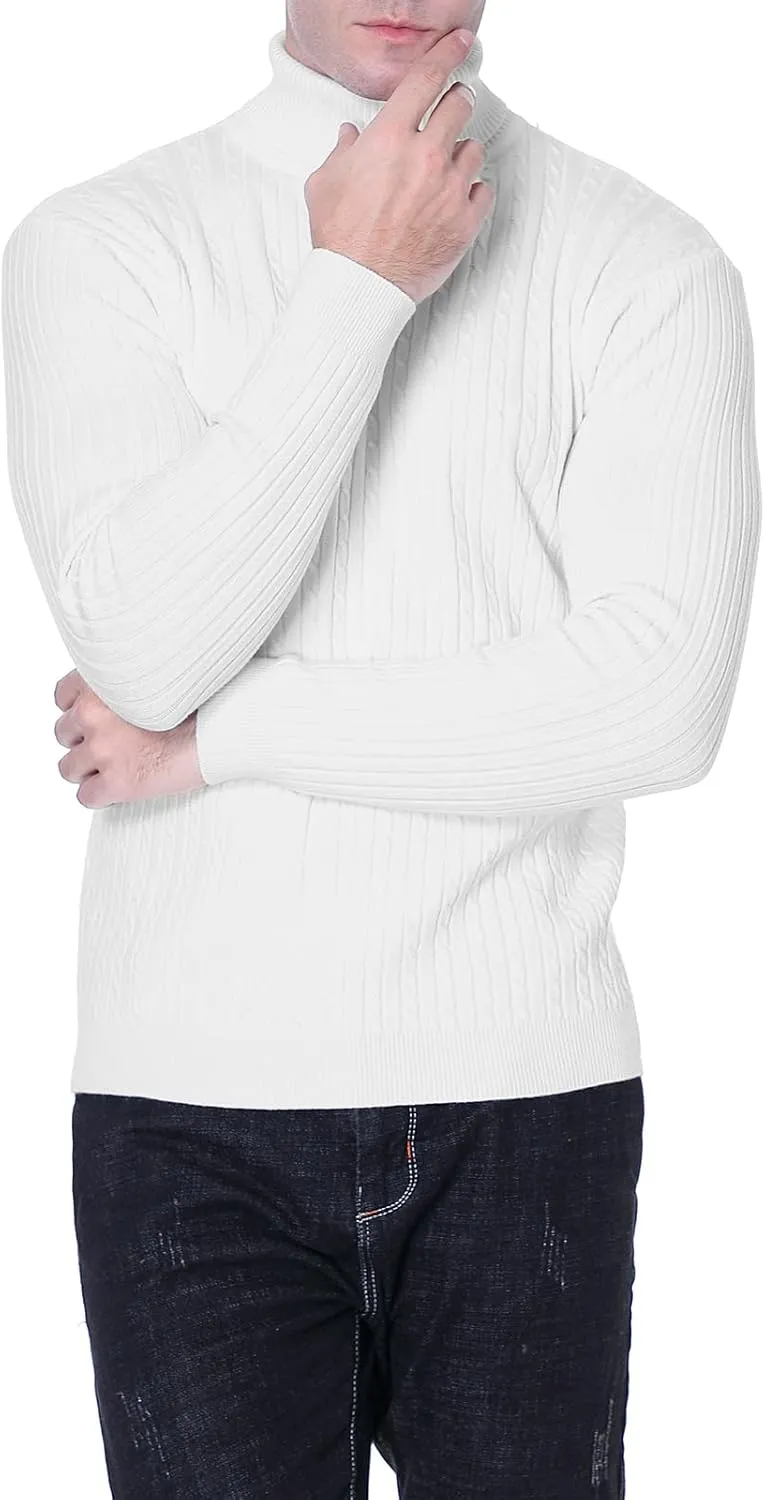 QZH.DUAO Men's Casual Slim Fit Turtleneck Pullover Sweaters Tops with Twist Patterned