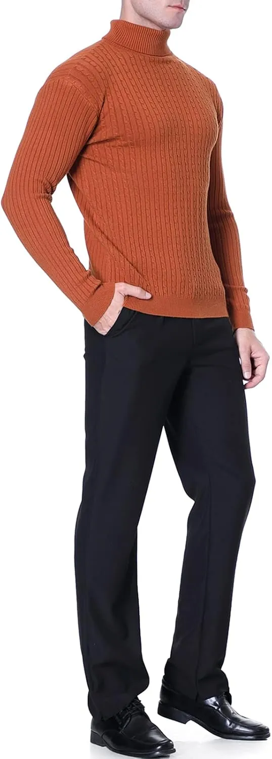 QZH.DUAO Men's Casual Slim Fit Turtleneck Pullover Sweaters Tops with Twist Patterned