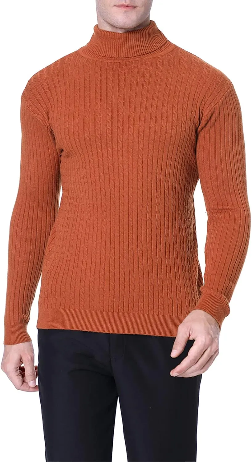 QZH.DUAO Men's Casual Slim Fit Turtleneck Pullover Sweaters Tops with Twist Patterned