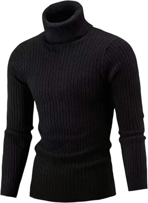 QZH.DUAO Men's Casual Slim Fit Turtleneck Pullover Sweaters Tops with Twist Patterned