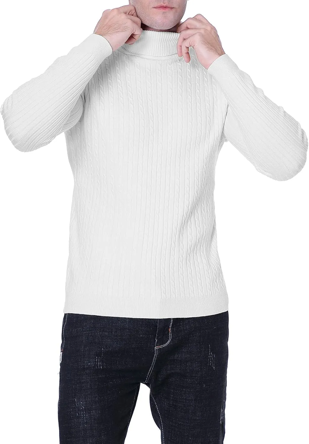 QZH.DUAO Men's Casual Slim Fit Turtleneck Pullover Sweaters Tops with Twist Patterned