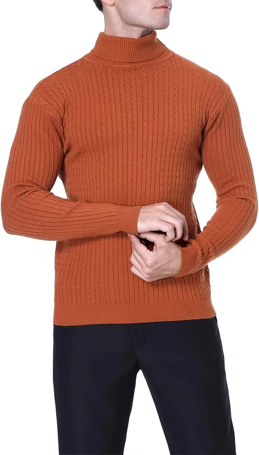 QZH.DUAO Men's Casual Slim Fit Turtleneck Pullover Sweaters Tops with Twist Patterned