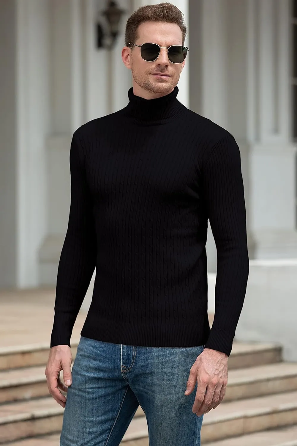 QZH.DUAO Men's Casual Slim Fit Turtleneck Pullover Sweaters Tops with Twist Patterned