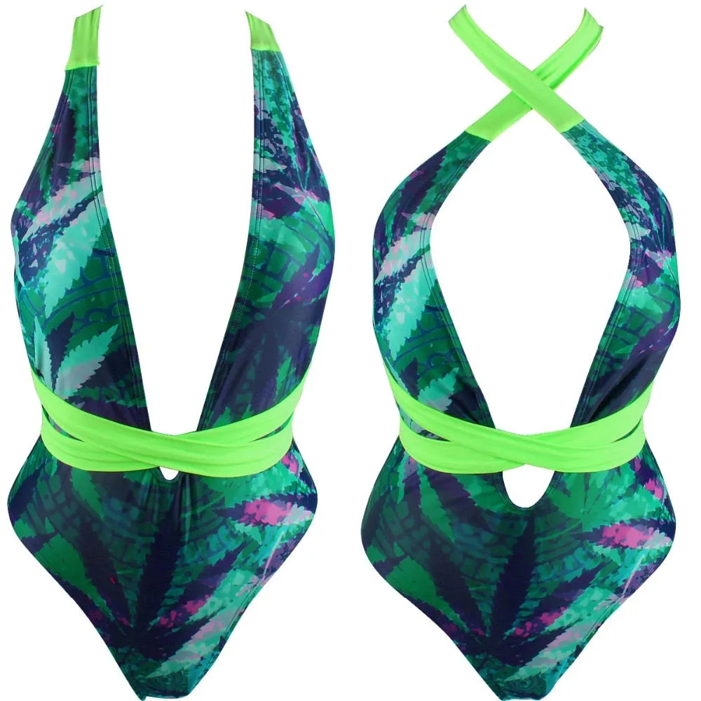Rasta Weed Leaf Trini Flag Monokini