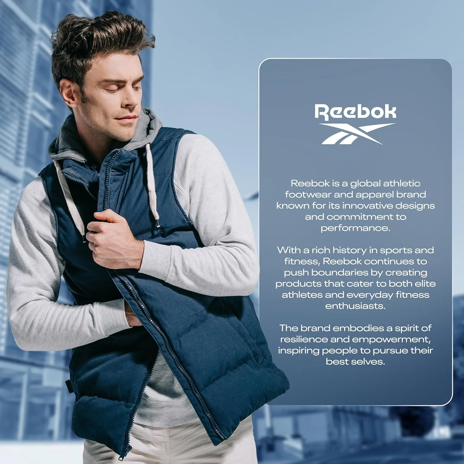 Reebok Mens Puffer Vest for Winter, Lightweight Down Alternative, Men's Outerwear Vests, Winter Vest for Men, Puffy Vest